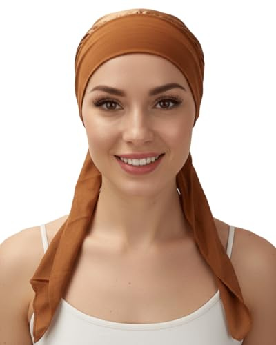 FADACHY Damen Chemo,Haarausfall-Turban,seidiges Kopftuch Solid-Braun