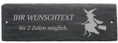 Türschild HEXENBESEN - mit Wunschtext - aus Schiefer - 22 x 8 cm