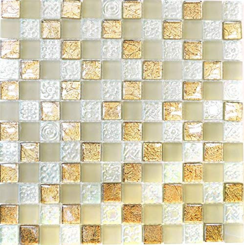 Mosaik Fliese Transluzent Glasmosaik Crystal Lüster champagner für WAND BAD DUSCHE KÜCHE FLIESENSPIEGEL THEKENVERKLEIDUNG BADEWANNENVERKLEIDUNG Mosaikmatte Mosaikplatte | 10 Mosaikmatten