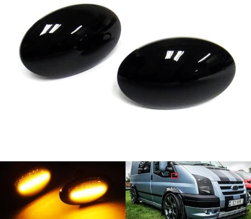 RZG 2x Black Smoked Lens Side Indicator Amber LED Marker Repeater Light For 1994-14 Transit Tourneo Fiesta III IV Mondeo I Ka