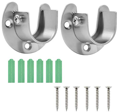 HQdeal 2 Pack Stainless Steel Closet Pole Sockets, 32 mm Heavy Duty Closet Rod End Supports U Shaped Flange Rod Holder with Screws for Wardrobe Bracket Shower Curtain Rod Flange Socket Kit (32mm)