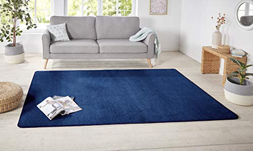 Hanse Home Nasty Läufer – Flauschiger Kurzflor Teppich Einfarbig Unifarben für Esszimmer, Wohnzimmer, Kinderzimmer, Flur, Schlafzimmer, Küche – Uni Dunkelblau, 80x150cm