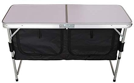 Charles Bentley Odyssey, Camping Storage Table, Portable, Low Side Shelf, Lightweight, Aluminium, Organiser Cupboards, Adjustable Legs, Foldable, Zip Up Storage Compartments, For BBQ (47x120x68cm)