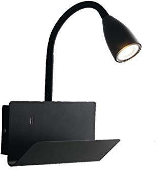 Flexible USB LED Leselampe in Schwarz - multifunktionale Wandleuchte mit Schalter, Ablage & Ladefunktion