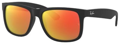 Ray-Ban RB4165 Justin Sonnenbrille, rechteckig, Schwarz (Black Rubber/Orange Mirror), 55 mm