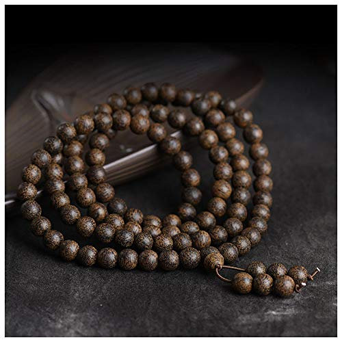 Lllunimon Natürliches Agarwood Armband mit 108 Gebetskette, Vietnamese Scheitholz buddhistischen Gebet-Korn-Armband für Männer Frauen,8mm