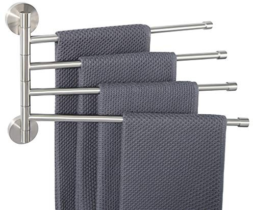 Alise Schwenkbarer Handtuchhalter, klappbarer Handtuchhalter, 4 Stangen, Handtuchhalter für Badezimmer, Wandhalterung, platzsparender Handtuchhalter, GK9003-LS SUS304 Edelstahl, gebürstetes Nickel