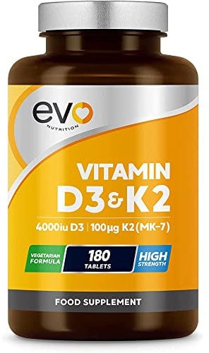 Vitamin D3 4000iu & Vitamin K2 100ug (MK7) |180 D K Vegetarian Tablets | 1-A-Day | 6 Month Supply | High Strength | Vitamin D K2 Supplement | Made in The UK | Cholecalciferol & Menaquinone