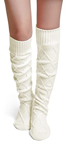 Pcavin Thigh High Socks for Women Cable Knit Over the Knee Boot Socks, Long Warm Leg Warmers Winter