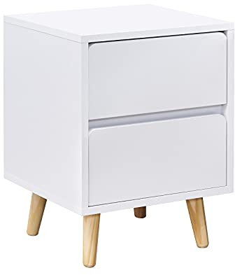 CLIPOP Nachttisch mit 2 Schubladen, Aufbewahrungsschrank mit Holzbeinen, Nachttisch, Schrank für Zuhause, Schlafzimmer und Büromöbel (weiß)