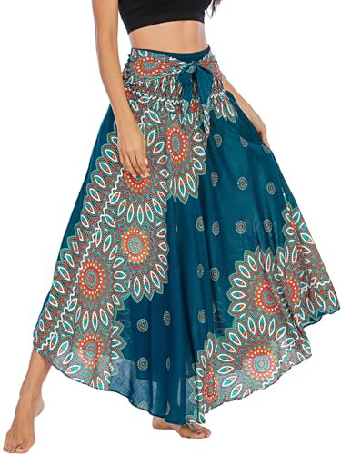 FEOYA Jupe longue élégante pour femme, robe taille haute, pour l’été, bohême, licou, robe de plage 2 en 1, Taille unique