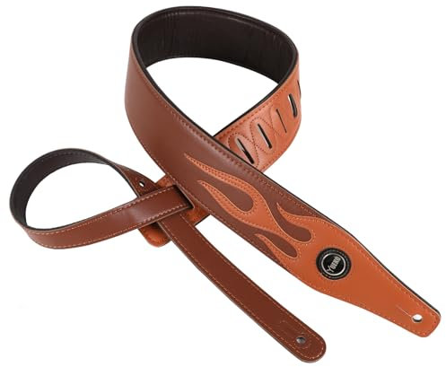 YUEKO Gitarrengurt mit coolem Blitzmuster / Flamme für E-Gitarre/Bass, Braun, 6.5cm width
