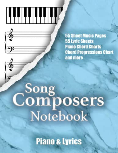 SONG COMPOSERS NOTEBOOK – PIANO & LYRICS: Unique Combined Blank Tablature Manuscript Paper Featuring 4 Octave Keyboard Diagram, Staves, Lyrics Page, ... Musicians & Composers 8.5” x 11” 124 Pages)