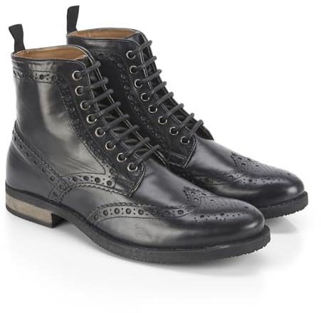 Silver Street London Stamford Premium Leather Mens Boots Comfort Padded Durable Lace Up Boots For Men, Black, UK 9