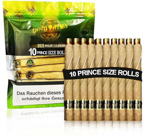 GOLD PALMS® 10er Prince Size Blunt Wraps | 100% Natural | Tabak Ersatz | Pre-Rolled cones | Blunt Paper | Vorgedrehte Papes | Cones Hülsen