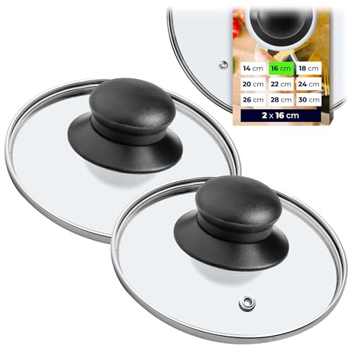 KADAX 2er Set Glasdeckel, Topfdeckel Ø16 cm, hitzebeständig, mit Griff, Universaldeckel für Töpfe und Pfannen, ideal zum täglichen Kochen