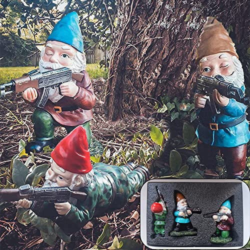 GAZETSZ Gartenzwerge, 11,4 cm, Zwergstatuen, Militär-Zwerg mit Pistole, lustige Armee-Zwerge, Dekorationen für Hof, Innen- und Außenbereich, Halloween, Weihnachten, Erntedankfest, Geschenke (Rot +