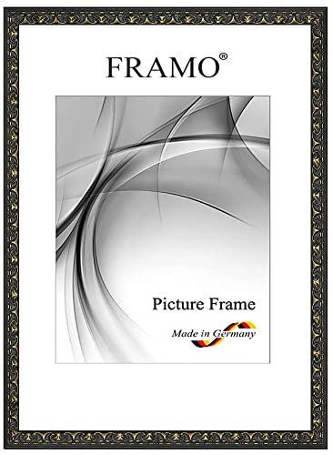 FRAMO Barock Bilderrahmen 13 x 18 cm aus Massivholz | Alt-Schwarz Gold | Farbe/Größe wählbar | Retro Vintage Antik Rahmen N°111