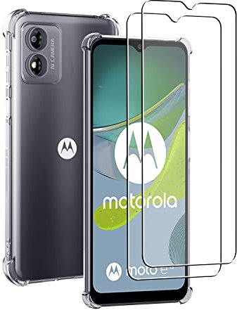 iCatchy Case for Motorola Moto E13, Shockproof Transparent Back Phone Cover with 2-Pack Tempered Glass Screen Protector, Anti-Scratch Bumper Clear Back (Clear)
