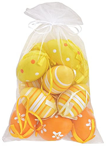 Goldschmidt Ostereier zum Aufhängen | Deko Kunststoff Plastik Eier 6cm | Osterdeko für Ostern (12 Ostereier Muster gelb)