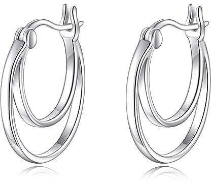 Damen Ring Ohrringe Sterling Silber Doppelschicht Kreis Endlose Kreole Ohrringe Hypoallergen Schmuck für Damen und Mädchen