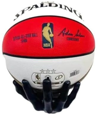 Omana Wall Mounted Basketball Holder Rack Hand Stand Display Amercian Football Soccer Rugby Volleyball Universal Storage (Black)