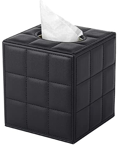 XNONE Leder Taschentücher Box Quadratisch Kosmetiktücher, Taschentuchspender Halter,Taschentücher Box Serviette Tissue Box Holder für Kommode Badezimmer Autos Büro Dekor,Schwarz