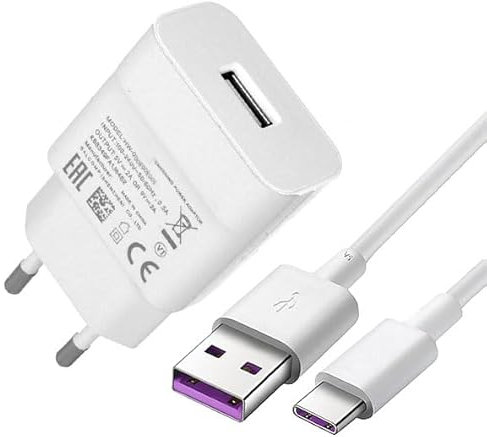 Ladegerät für Original Huawei P40 lite, P30 lite New Edition, P30 Lite, P20 Lite HW-059200EHQ + Datenkabel in Weiß USB-C Netzteil 2A Ampere 2000 mAh 18 Watt Ladekabel Typ-C