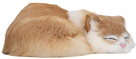 Garsent Lebensechte Pelzige Schlafende Katzenfigur mit Weichem, Flauschigem Fell, Realistisches Plüschmodell für die Heimbüro-Dekoration, Idealer Ersatz für Echte Haustiere