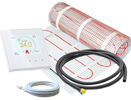 ew direkt Komplett-Set elektrische Fußbodenheizung SunPro 160 für Fliesen, Naturstein mit Thermostat RT-70 WLAN Tuya/Smart Life (1 m² - 0,5 x 2 m)
