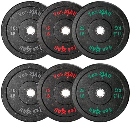 Yes4All 5.1 cm Bumper Plate Olympische Gummi Hantelscheibe mit Stahleinlage für Gewichtheben & Krafttraining (45,4 kg Hantelscheiben-Set)