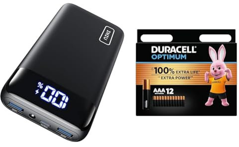 INIU Power Bank, 20000mAh Fast Charging Portable Charger, 22.5W Powerbank & Duracell Optimum AAA Batteries - Alkaline Batteries 1.5V - Meets Demands Of Modern Devices - LR03 MX2400