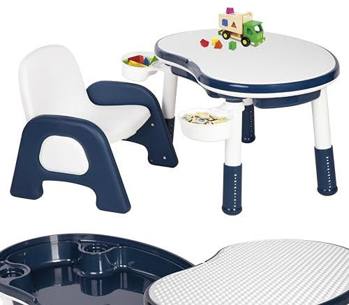 ONVAYA® Kindertisch mit Stuhl | Blau | Multifunktionaler Kinder Spieltisch mit Stauraum | Höhenverstellbar & leicht zu reinigen