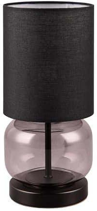 Trio Leuchten Tischleuchte Elio 517800154, Metall Schwarz matt, Glas rauchfarbig, Schirm Stoff Schwarz, exkl. 1x E27