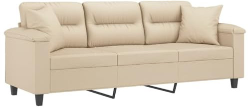 vidaXL Sofa 3 Sitzer, Couch mit Kissen, Liegesofa für Wohnzimmer, Polstersofa Sessel Relaxsofa Loungesofa Relaxcouch, Creme Mikrofasergewebe