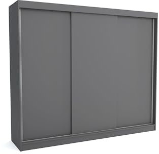 Brent - Kleiderschrank Schiebetüren Emily, 250cm Breit, Schlafzimmerschrank mit 1 Kleiderstange und Einlegeböden für Kleidung, Kleiderschrank Grau