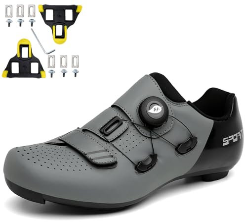 NGARY Herren Fahrradschuhe Damen Road Bikes Schuhe Kompatibel mit Peloton Look SPD SPD-SL Delta Lock Pedal Atmungsaktiv Reitschuhe Rennrad Schuhe Draussen,Grau,38 EU