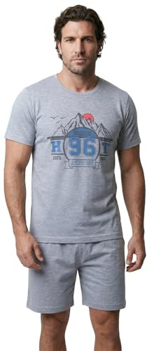 Henry Terre Herren Pyjama Set 2 TLG. Shorty Colorado 96 Übergröße Baumwolle, Farbe:hellgrau, Größe:M