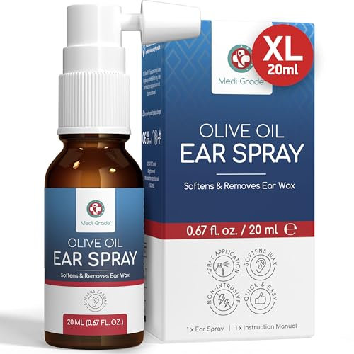 Medi Grade Spray Auricolare all'Olio d'Oliva per la Orecchie Bloccate, 20 ml – Spray per Orecchie 100% Naturale Ammorbidisce e Rimuove l'Accumulo di Cerume – Oltre 50 Efficace Pulisci Orecchie Sprays