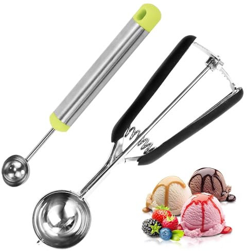 NAROSEBE 2 Piezas Cucharas de Helado de Acero Inoxidable, Cuchara para Hacer Bolas de Helado, Sacabolas de Helado, Cuchara Helado con Gatillo para Helado, Melón, Albóndigas, Pasteles,Masa, Arroz