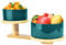 BAKOUSTAR Fruit Basket for Kitchen Counter,2 Tier Ceramic Fruit Bowl with Bamboo Wood Stand for Sushi, Dessert, Fruit, Vegetables, Appetizer, Cake, Candy, Chip Dip (Green), large
