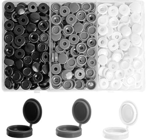 DesertBoy 240 Stück Klappschraube Abdeckkappen Kunststoff-Schraubabdeckungen Klappschraube Abdeckkappen aus Kunststoff Schraubenabdeckung mit Box für Anzahl 6mm und 8mm Schrauben (Weiß/Schwarz/Grau)