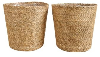 Bloomique - Geflochtener Blumentopf Maki - Set mit 2 Töpfen - Beige - Seegras - Korb für Pflanzen - Innen und Außen - H22x Ø21