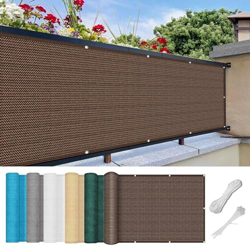 Balkon Sichtschutz mit Ösen 75 x 150 cm 100% Privatsphäre Balkonsichtschutz Balkonabdeckung Reißfest, mit Ösen Kabelbinder für Balkongeländer, Terrasse Garten, Braun