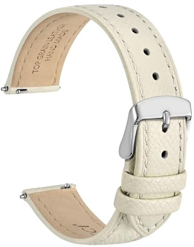 WOCCI 20mm Grace Uhrenarmband für Damen, Top Grain Leder, Schnellverschluss, Silberner Schnalle (Beige)