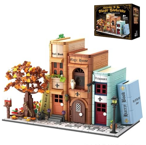 Klemmbausteine Magisches Buchstützen, für BookNook Building Home Bücherregal-Einsatzdekoration, Bücherregal Miniatur Haus Modular Building Set Geschenke für Erwachsene und Kinder(1488 Stück)