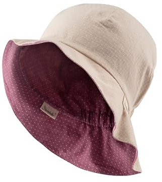 Sterntaler Wende Sonnenhut Pünktchen - Strandhut - UV-Schutz 50+ Sommerhut Mädchen - mit elastischen Gummiband und Nackenschutz - Baby Kinder Kopfbedeckung - beige, Größe 51