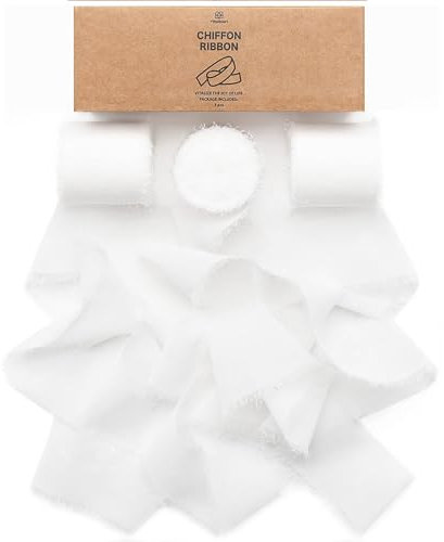 Vitalizart Schleifenband Weiß, 3,8 cm x 19,2 m Geschenkband Breit Hochzeit Chiffonband Stoffband, Bänder-Set für Hochzeitseinladungen, Brautsträuße, Geschenke, Verpackungen, DIY-Kunsthandwerk