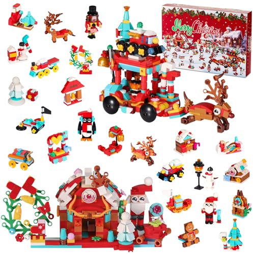 Calendario de Adviento 2024 Bloques, 12 EN 1 Navidad Calendario de Adviento Bloques Conjuntos Sorpresa Caja 24 Días Juguetes de Bloques con Cuenta atrás para Niños Adolescentes Adultos