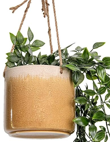 Darthome Reactive Glaze Hanging Planter 13cm Speckled Brown Ceramic Two Tone Indoor Plant Pot
